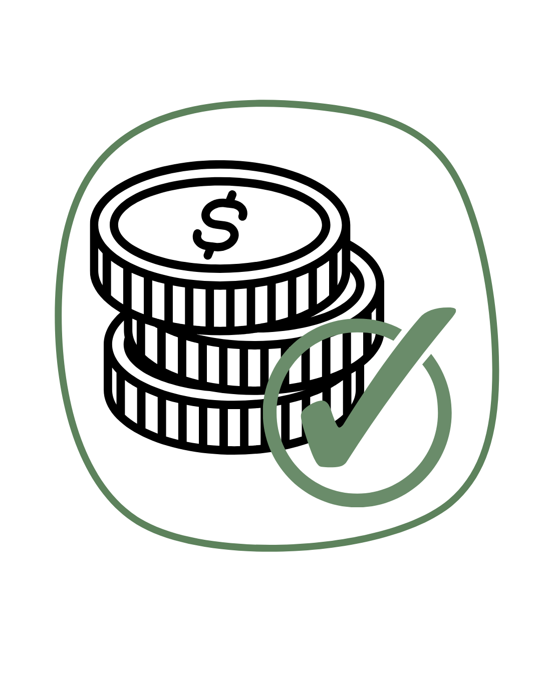 Coin stack with check mark representing fair pay and better performance
