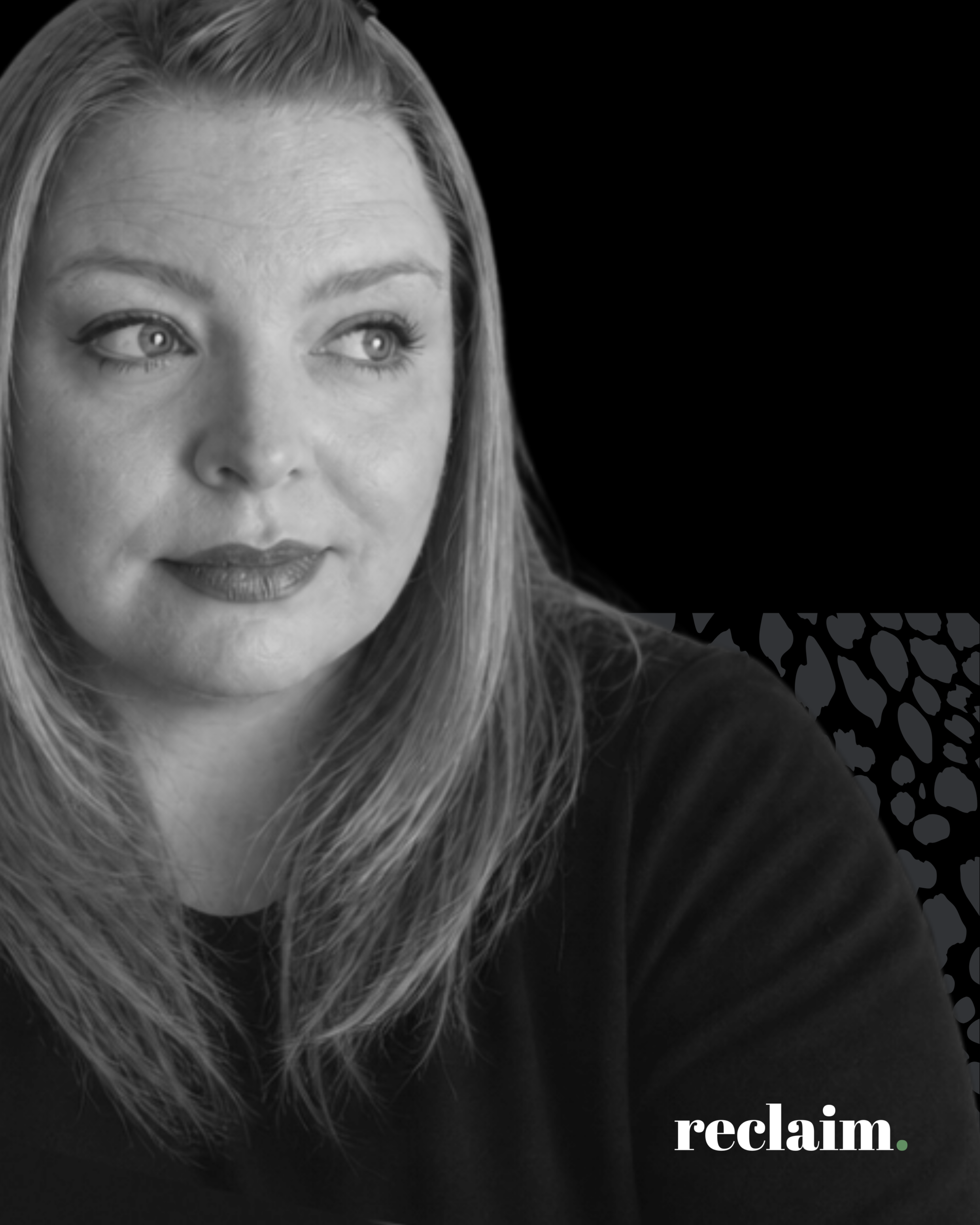 Black-and-white portrait of a woman for Reclaim HQ