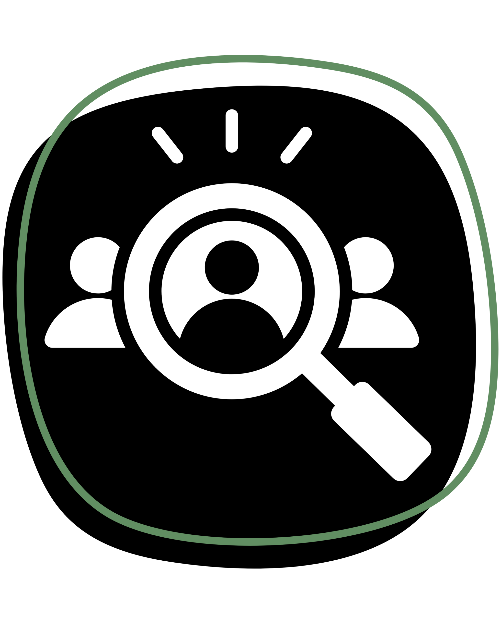 People search icon inside a sage green rounded outline on a black background